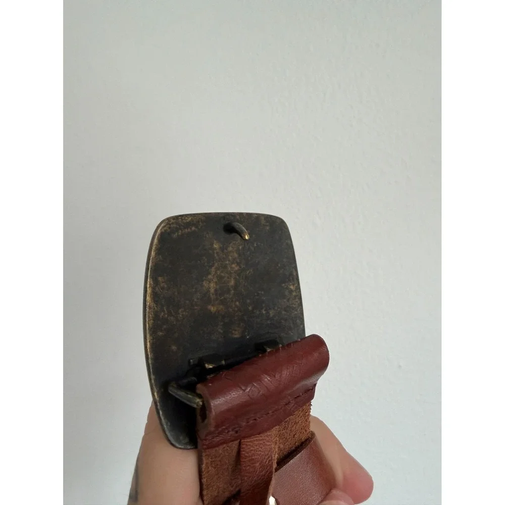 A.Kurtz‎ Full Grain Leather Belt Embossed Trophy Buckle Mens Brown Size 40